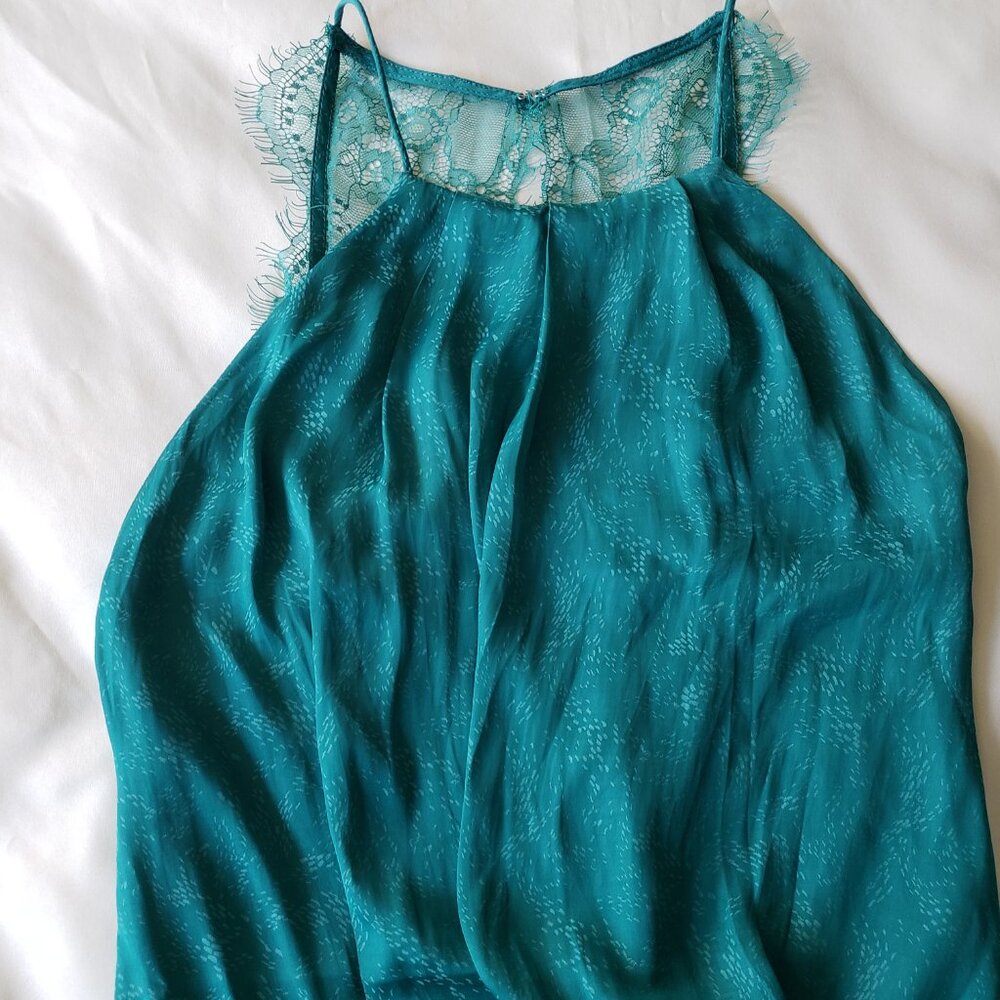 Samsoe & Samsoe Willow ML Long Cut Out Lace Back Brocade Green Dress - Picture 4 of 14